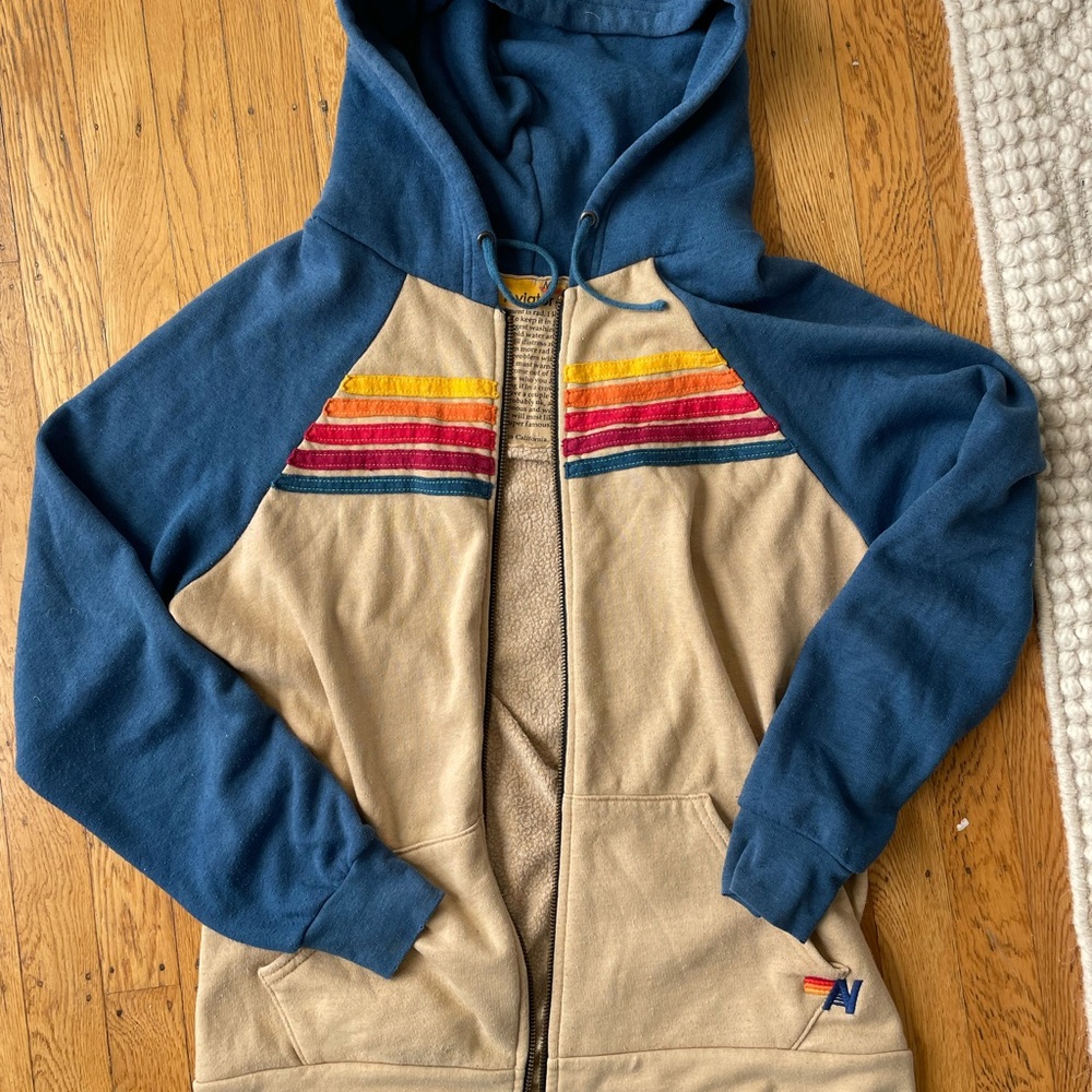 Aviator Nation Blue and tan two toned Hoodie